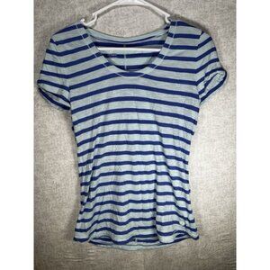 T by TALBOTS Womens Size MP Short Sleeve Pull Over Top T Shirt Blue Striped